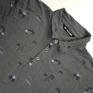 Travis Mathew Polo Men's Medium Gray Beach Beer All over Print Summer Pima